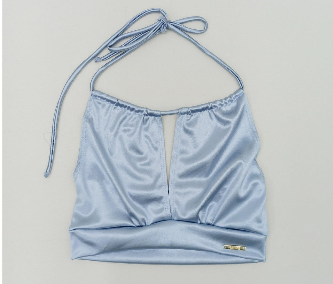 Crop Top Satinado Amarrar Cuello