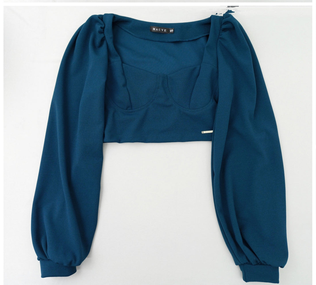 Crop Top Corto Copas Manga Larga Crepe