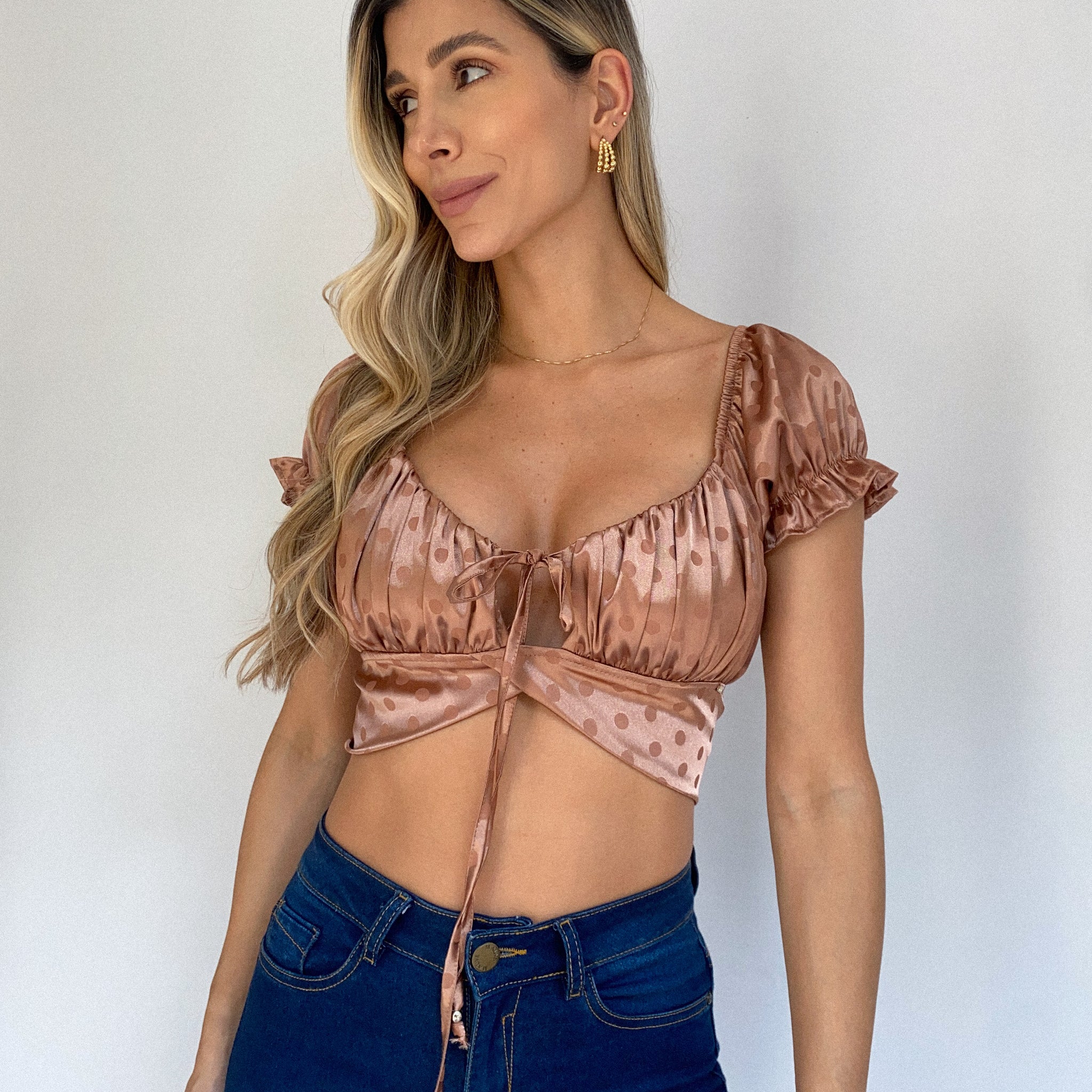 Blusa Pepas Manga Corta Resorte Amarrar