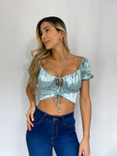 Blusa Pepas Manga Corta Resorte Amarrar