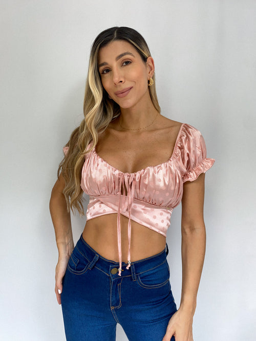 Blusa Pepas Manga Corta Resorte Amarrar
