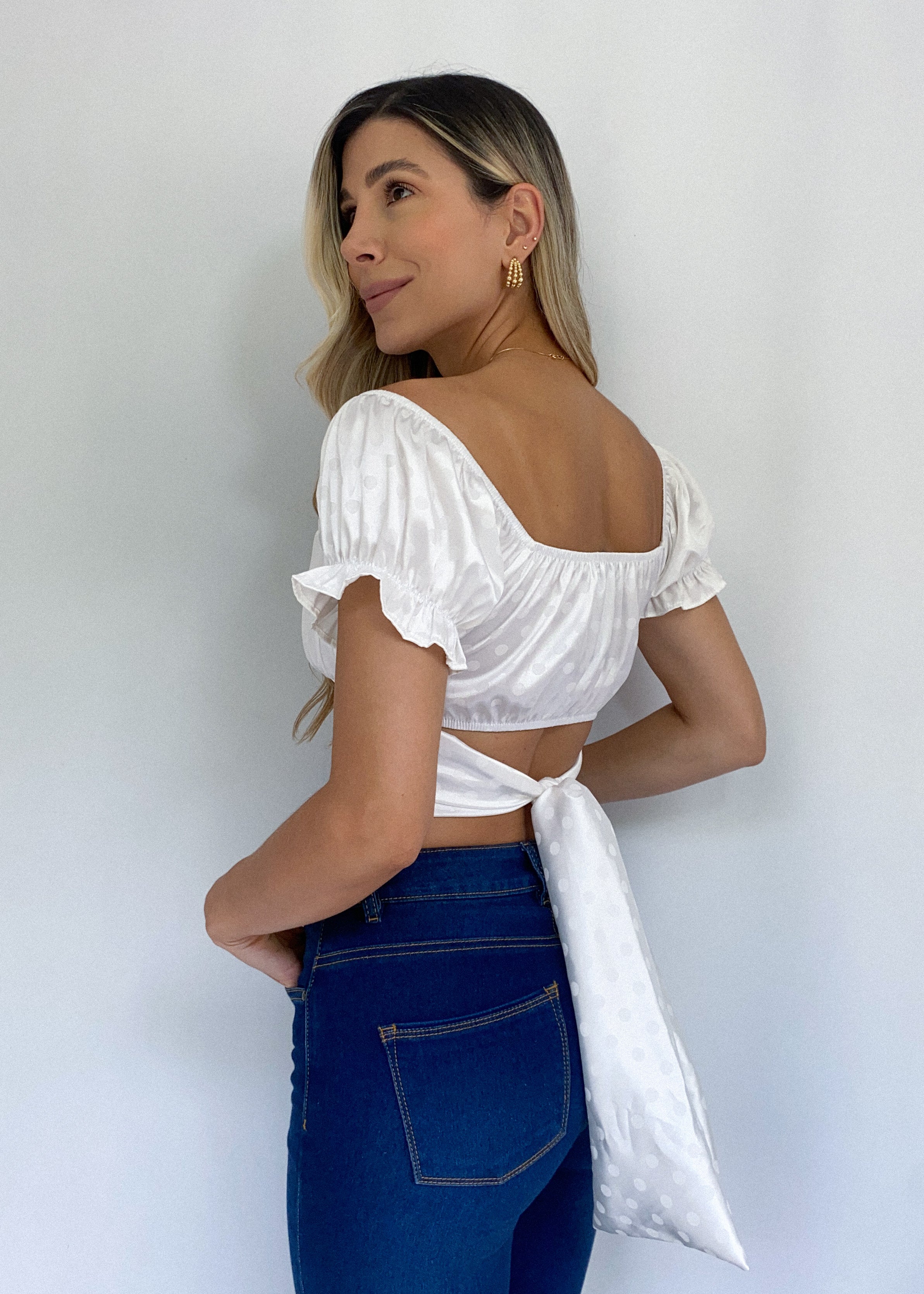 Blusa Pepas Manga Corta Resorte Amarrar
