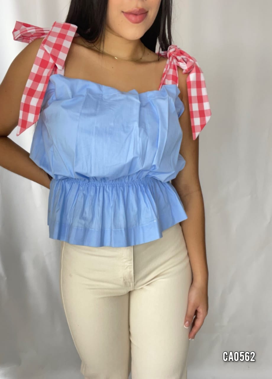 Blusa Tiras Cuadros Popelina