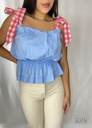 Blusa Tiras Cuadros Popelina