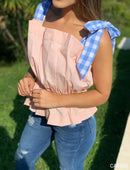 Blusa Tiras Cuadros Popelina