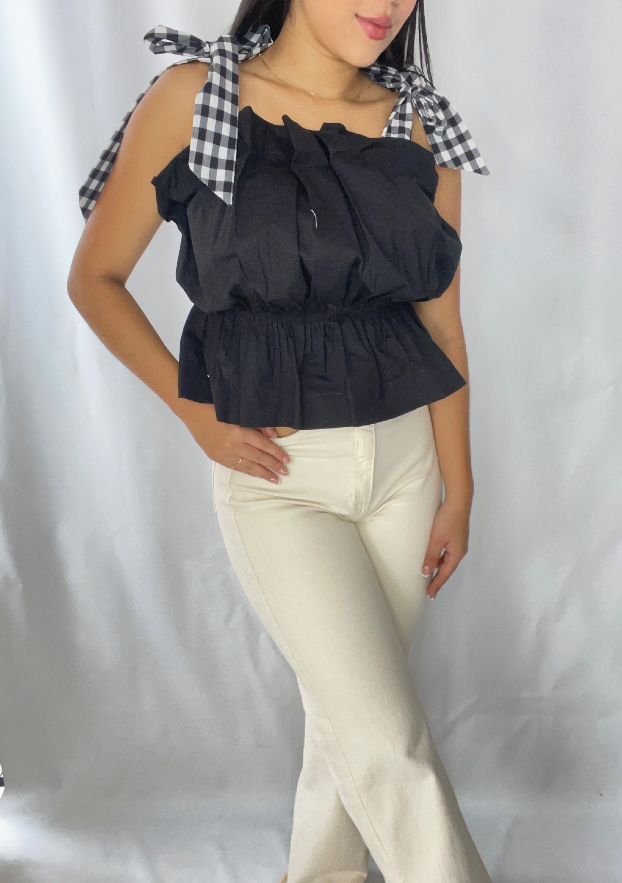Blusa Tiras Cuadros Popelina