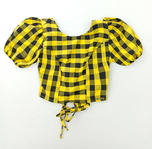 Blusa Manga Corta Escote Espalda Cuadros