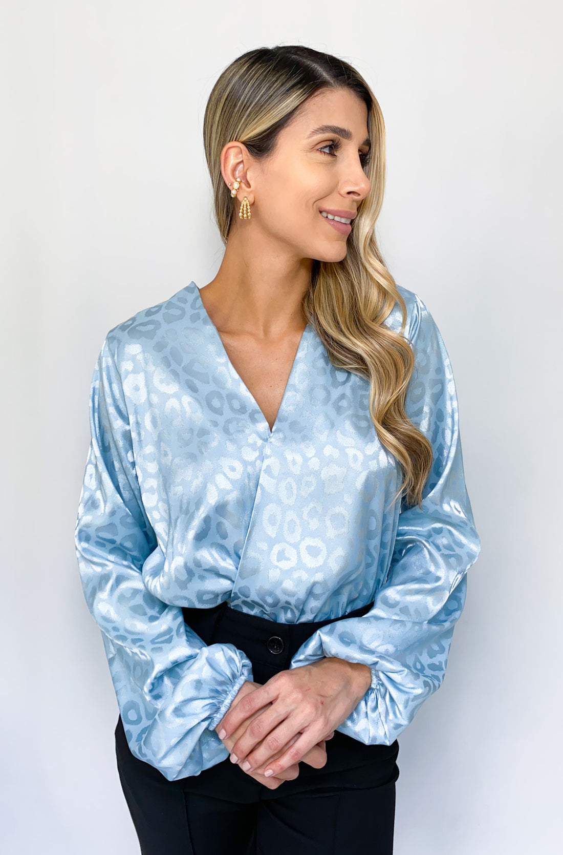Body Manga Larga Satin Manchas Cruzado