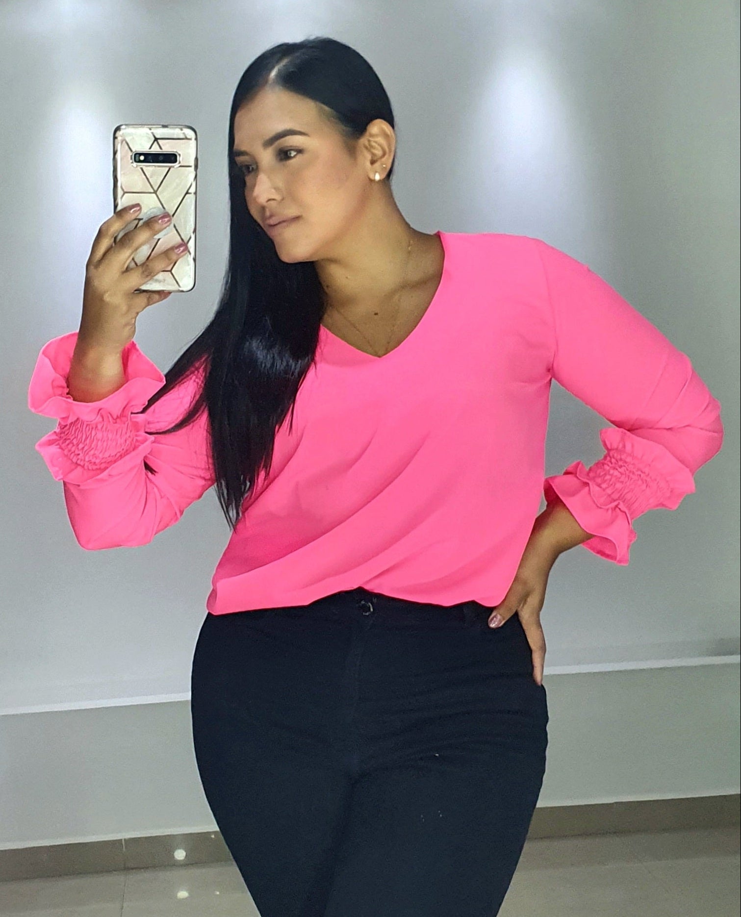 Blusa Manga Larga Cuello V