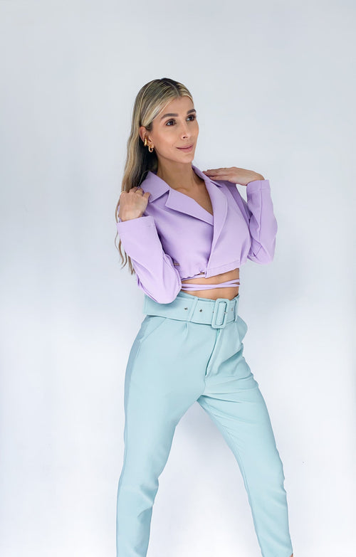 Blazer Corto Cuello Amarrar Cintura