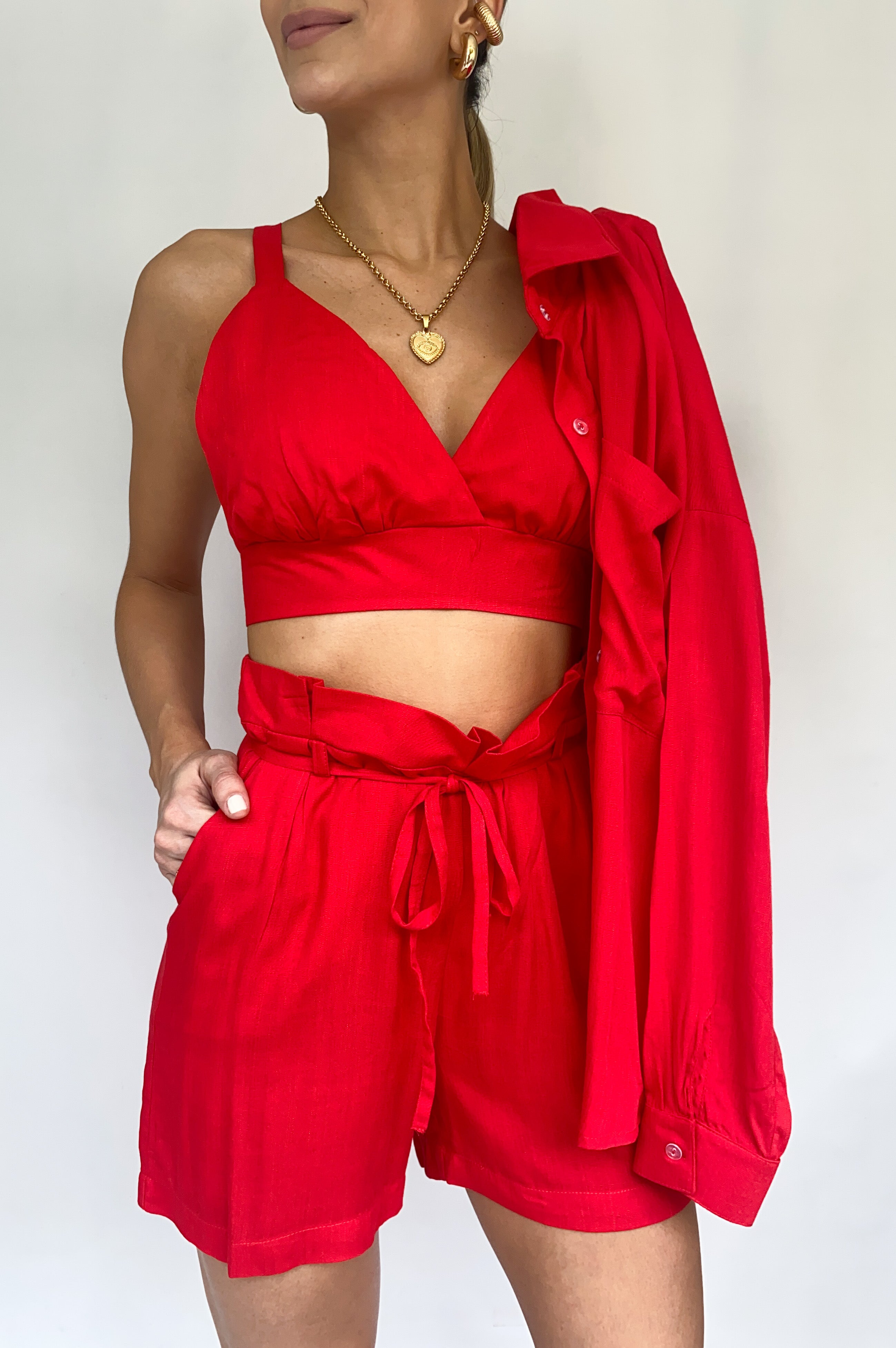 Conjunto Short Tira Amarrar + Crop Top