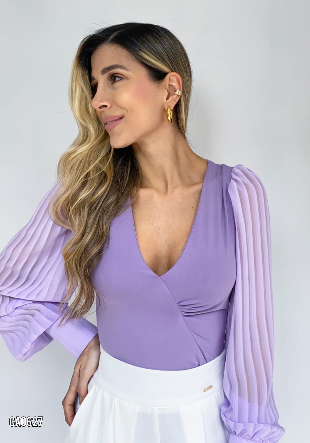 Body Manga Larga Cuello V Unicolor