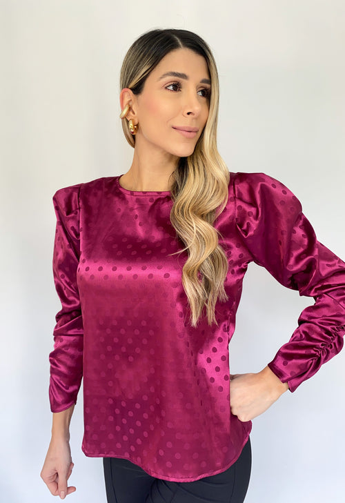 Blusa Manga Larga Con Hombreras Puntos