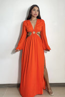 Vestido Largo Manga Larga Centro Cadena