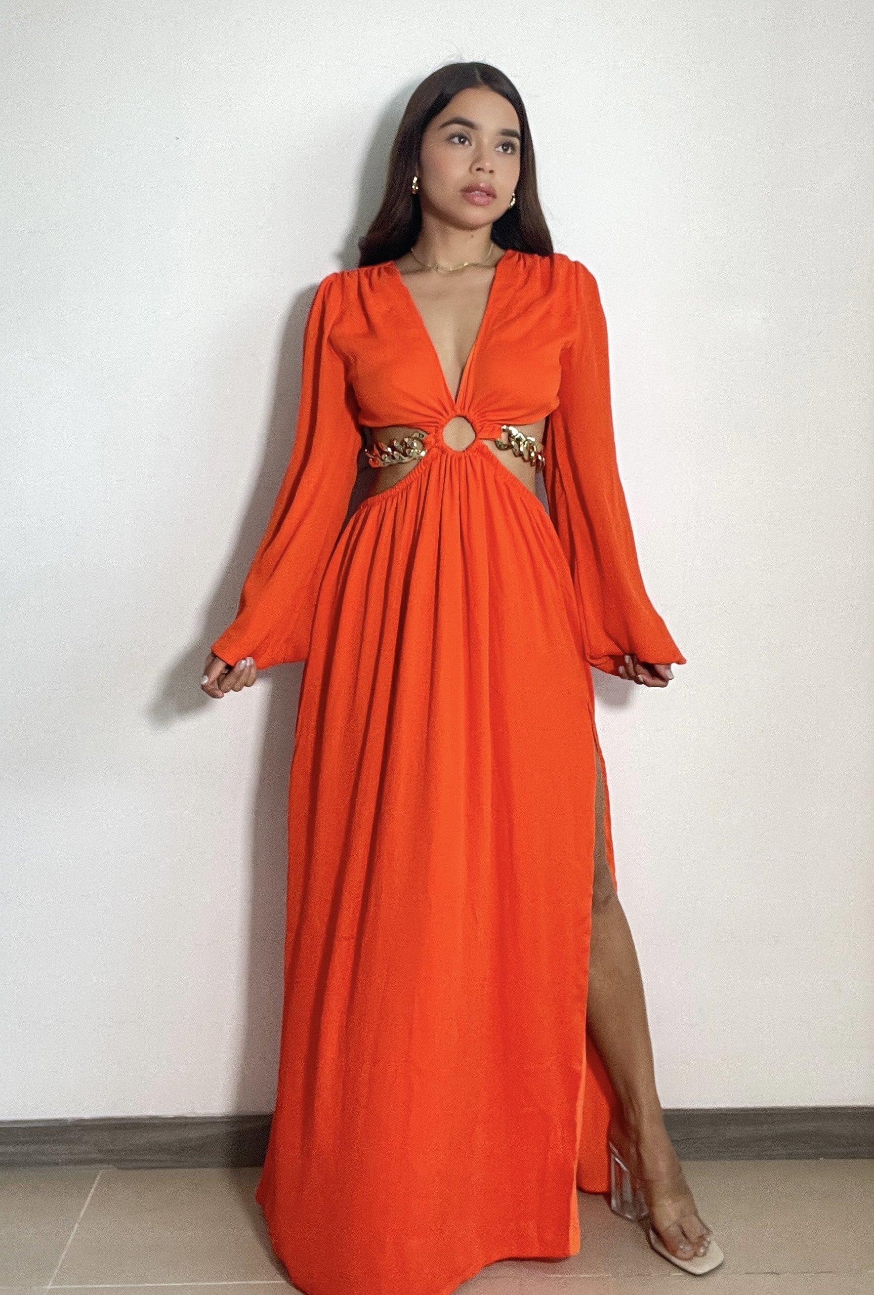 Vestido Largo Manga Larga Centro Cadena