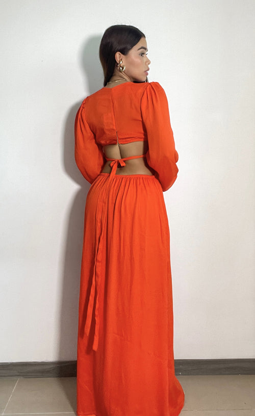 Vestido Largo Manga Larga Centro Cadena