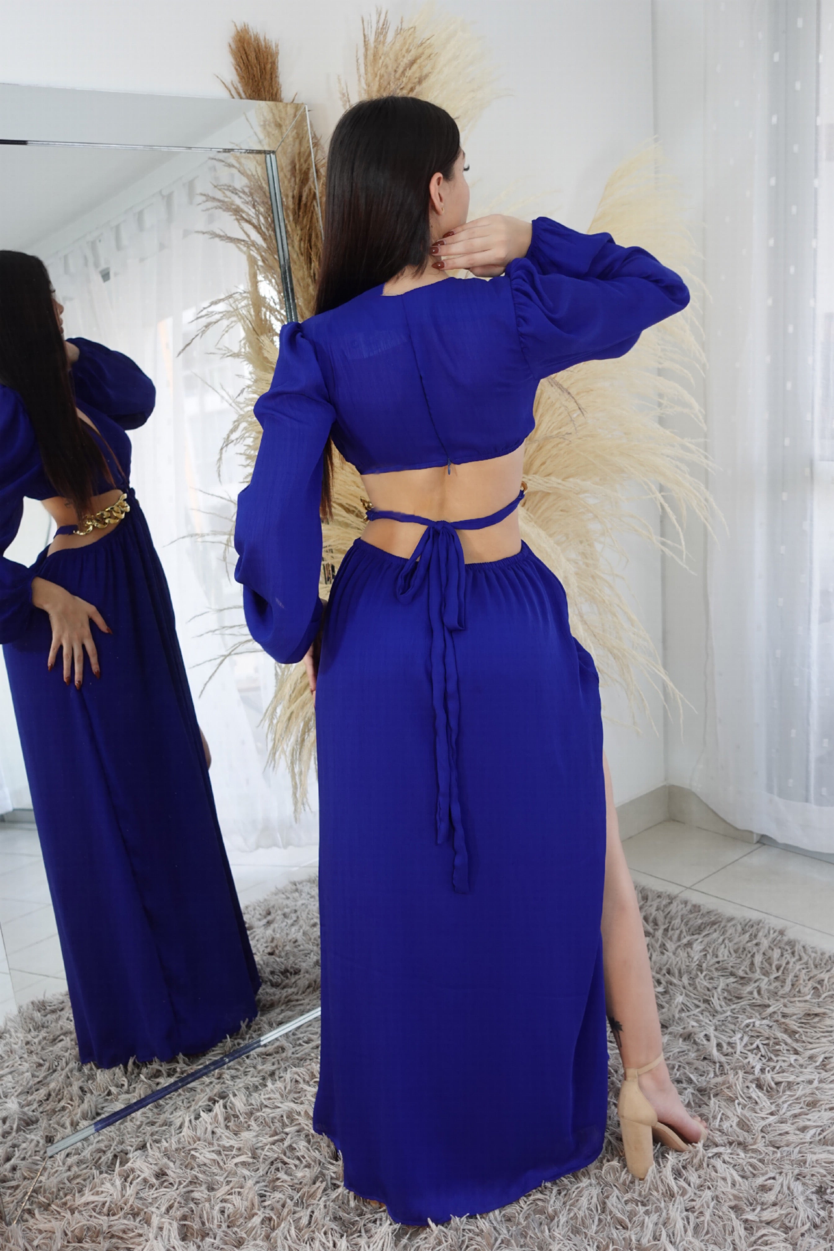 Vestido Largo Manga Larga Centro Cadena