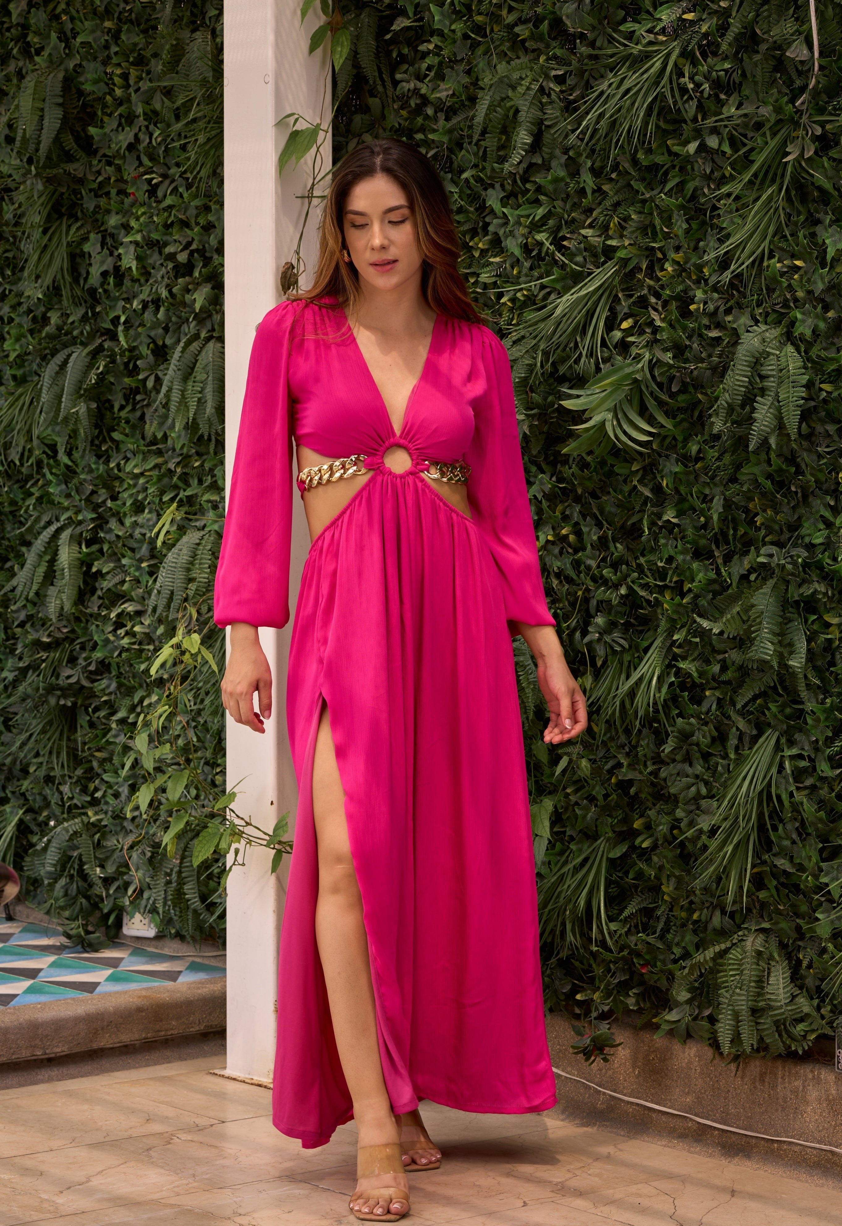 Vestido Largo Manga Larga Centro Cadena