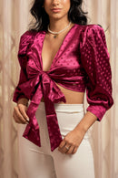 Blusa Satin Manga Larga Amarrar Adelante