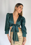 Blusa Satin Manga Larga Amarrar Adelante