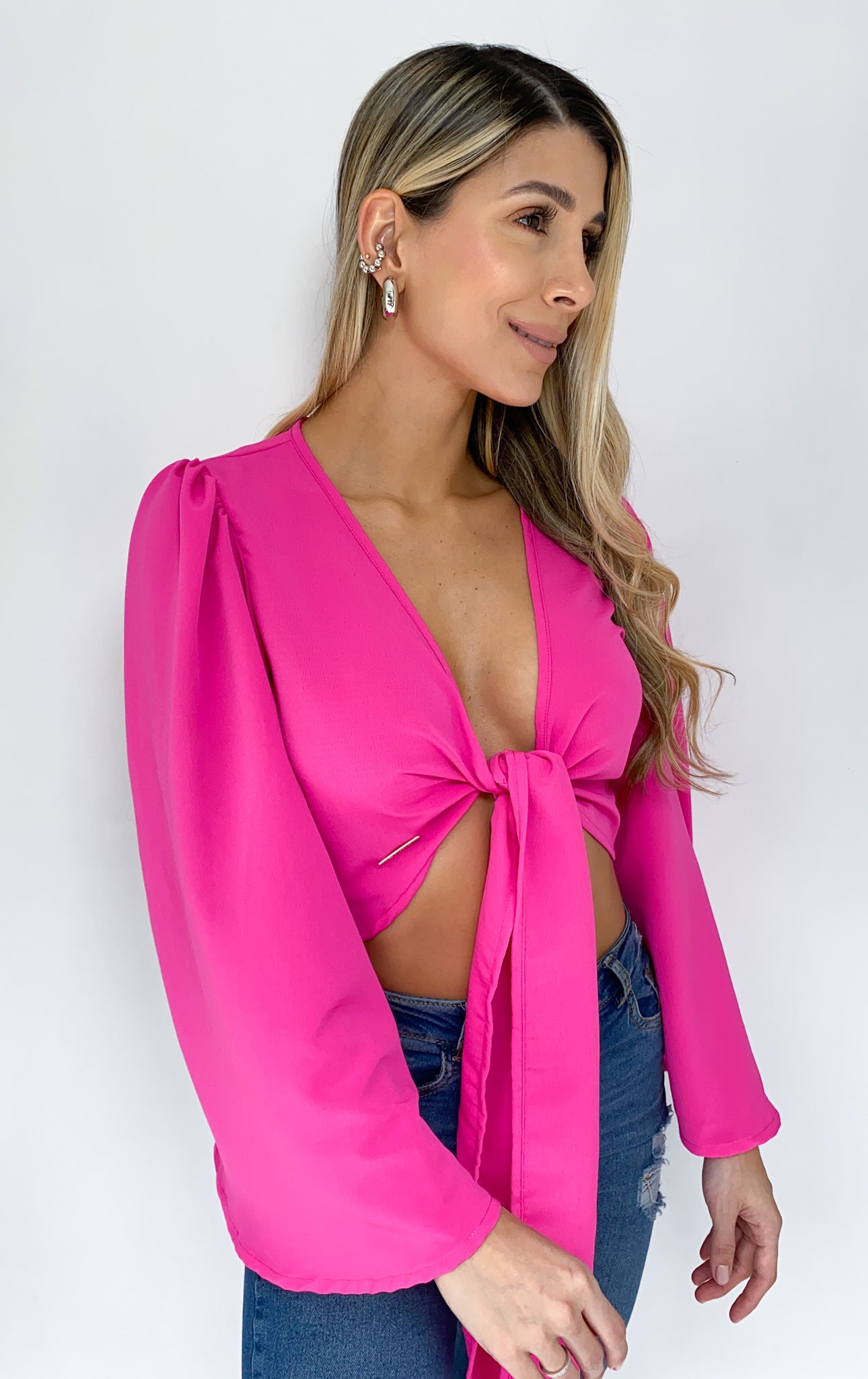 Blusa Manga Larga Amarrar Centro