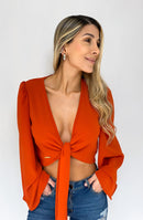 Blusa Manga Larga Amarrar Centro