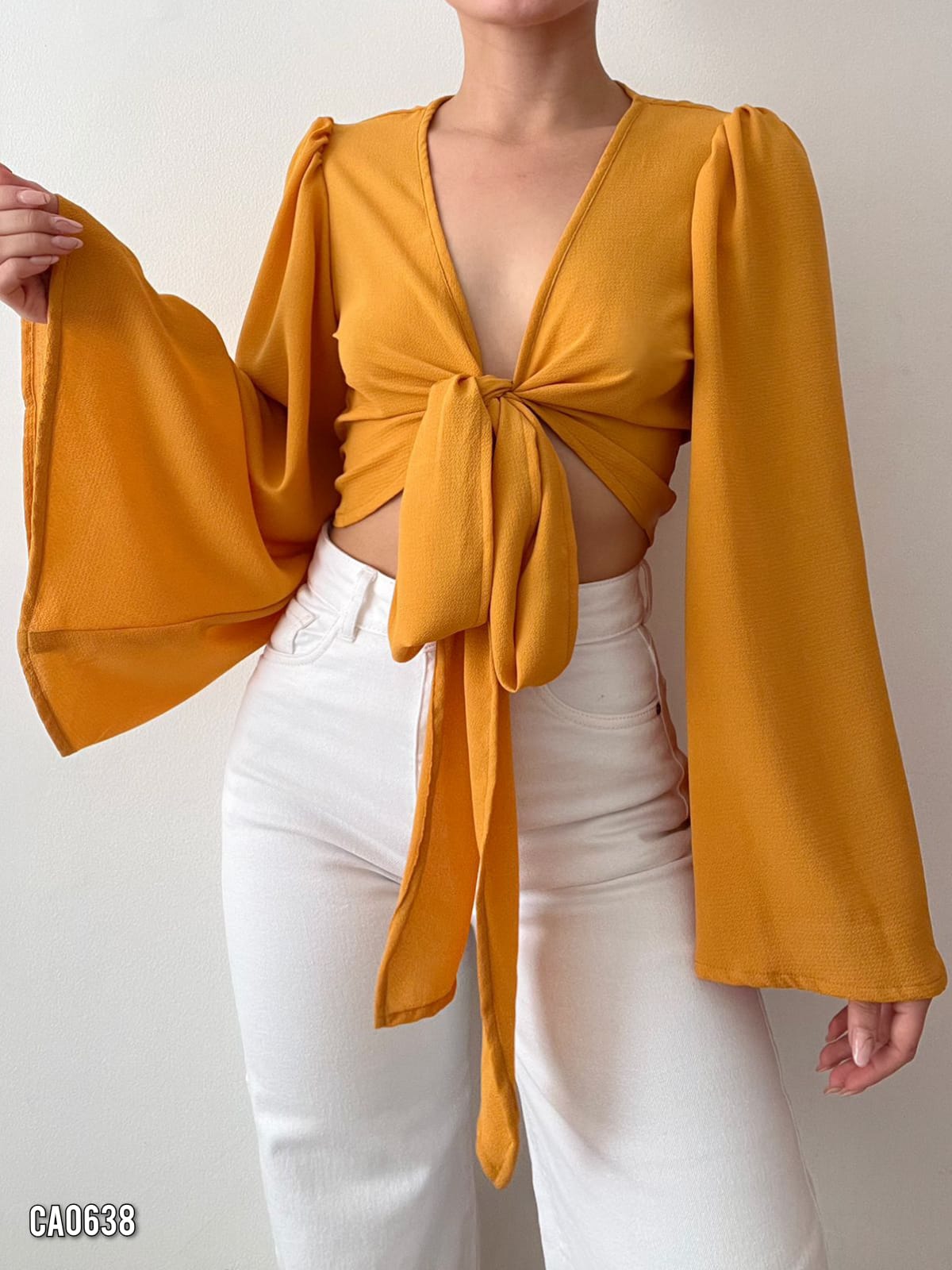 Blusa Manga Larga Amarrar Centro