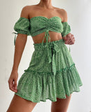 Conjunto Falda Corta Blusa Manga Hombros