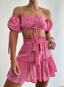 Conjunto Falda Corta Blusa Manga Hombros