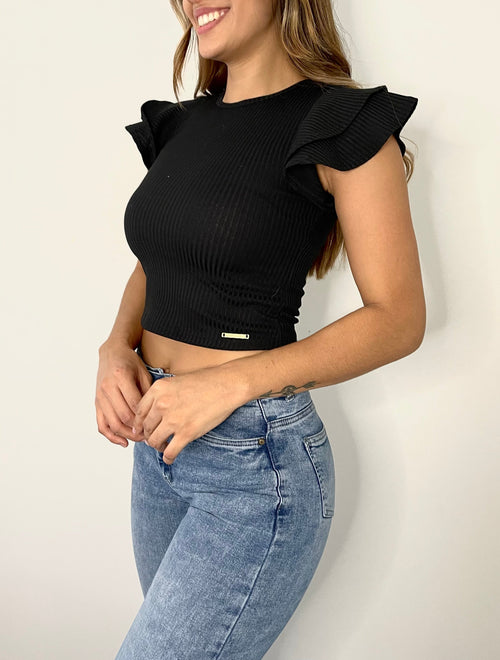 Blusa Rib Manga Corta 2 Boleros