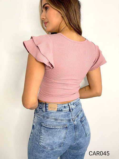 Blusa Rib Manga Corta 2 Boleros