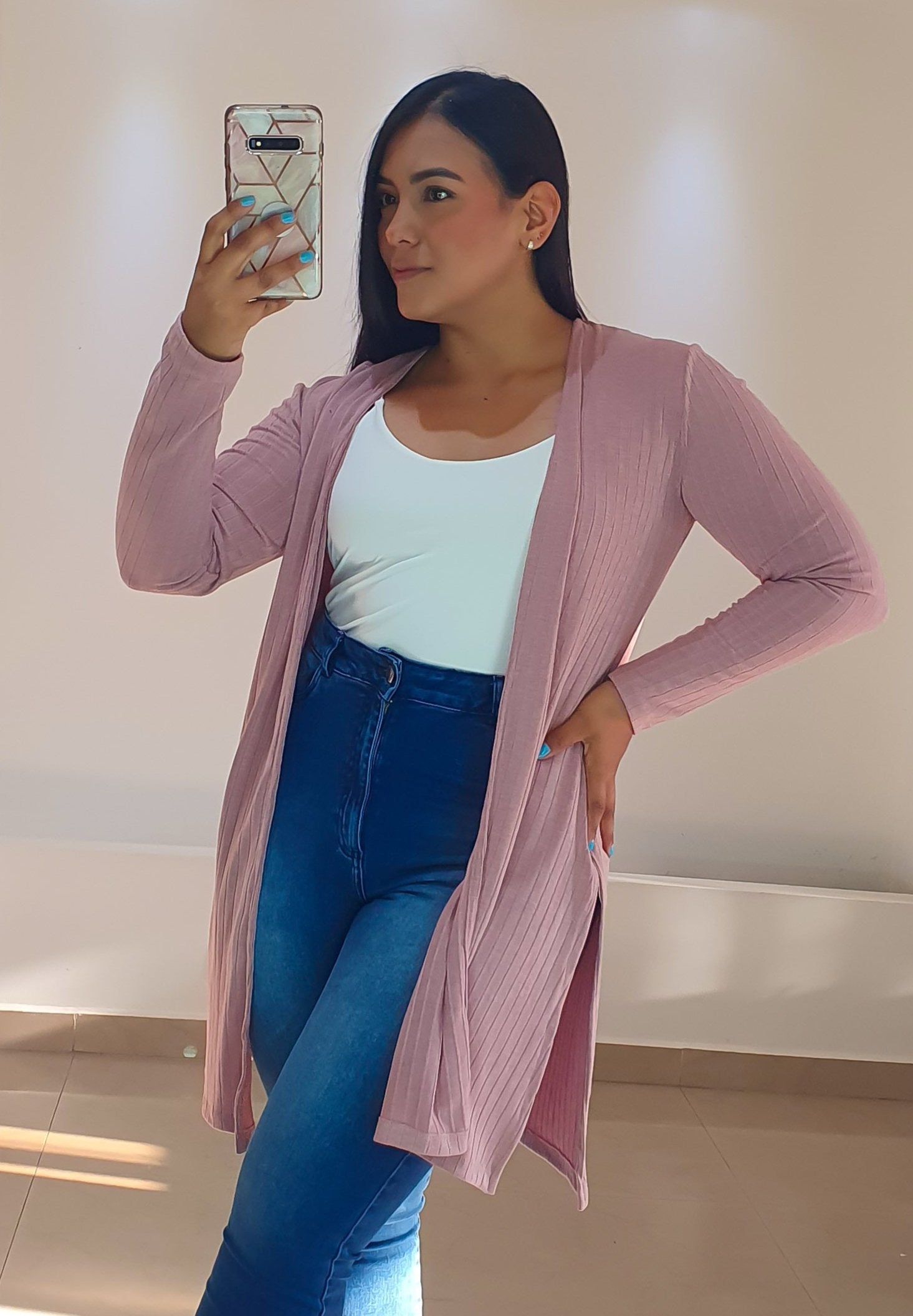 Kimono Manga Larga Rib Talla Plus