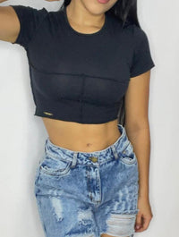 Blusa Solo Fondo Manga Corta Fileteada