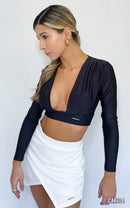 Blusa Corta Manga Larga Escote En V