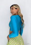 Blusa Corta Manga Larga Escote En V