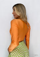 Blusa Corta Manga Larga Escote En V