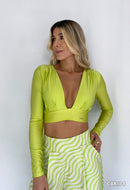 Blusa Corta Manga Larga Escote En V