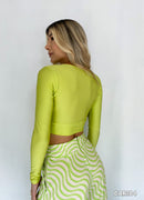 Blusa Corta Manga Larga Escote En V