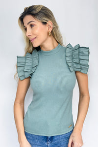 Blusa Rib Manga Bolero