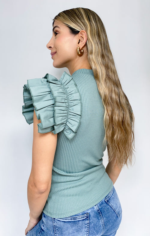 Blusa Rib Manga Bolero