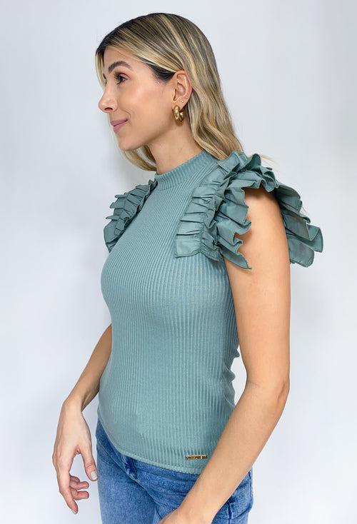 Blusa Rib Manga Bolero