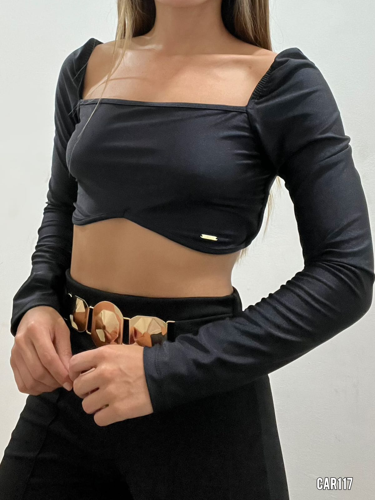 Crop Top Manga Larga Unicolor