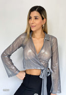 Blusa Brillos Manga Larga Amarrar