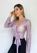 Blusa Brillos Manga Larga Amarrar