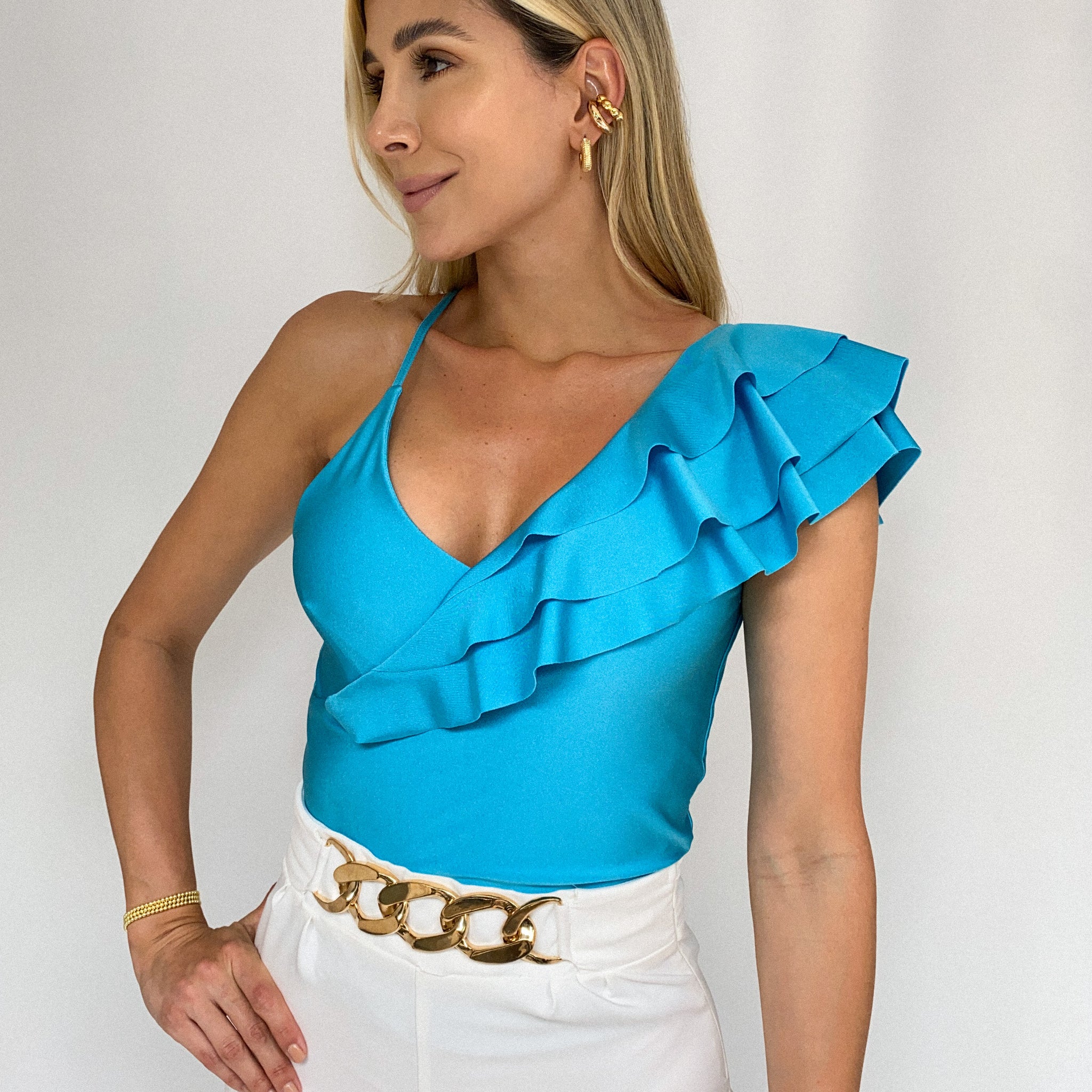 Blusa Manga Asimetrica Unicolor Bolero