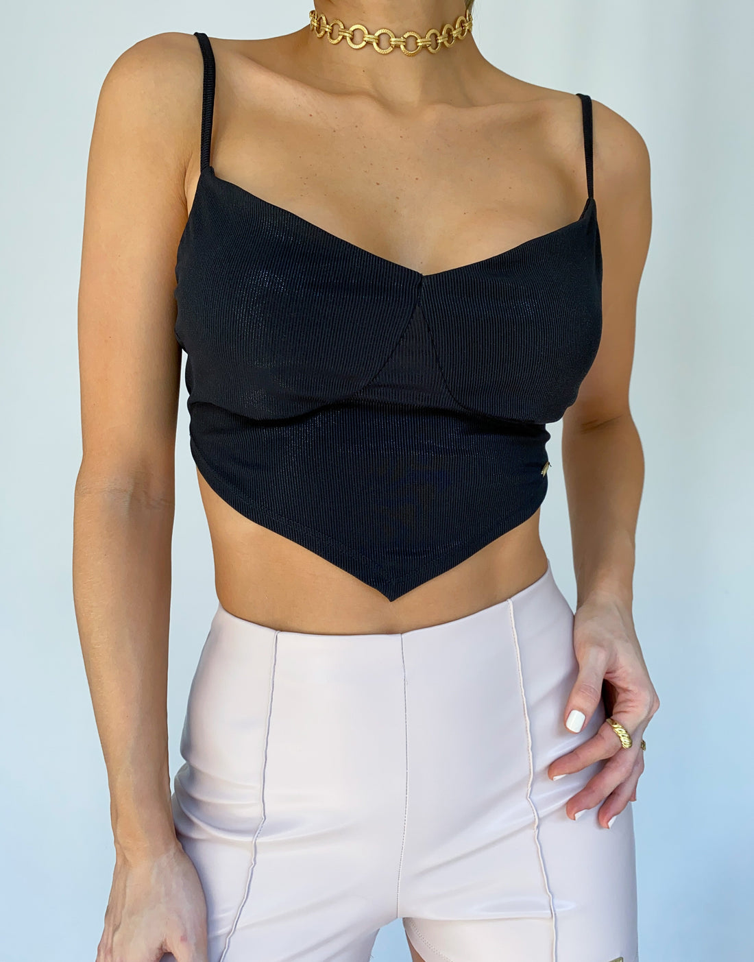Crop Top Brillo Tipo Panoleta
