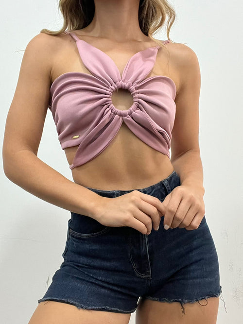 Blusa Crop Top Estilo Flor