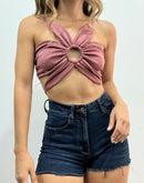 Blusa Crop Top Estilo Flor