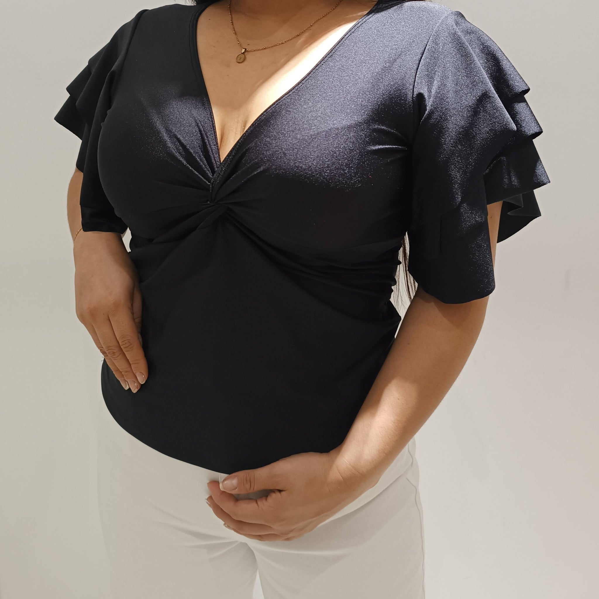 Blusa Manga Corta Boleros Nudo Centro