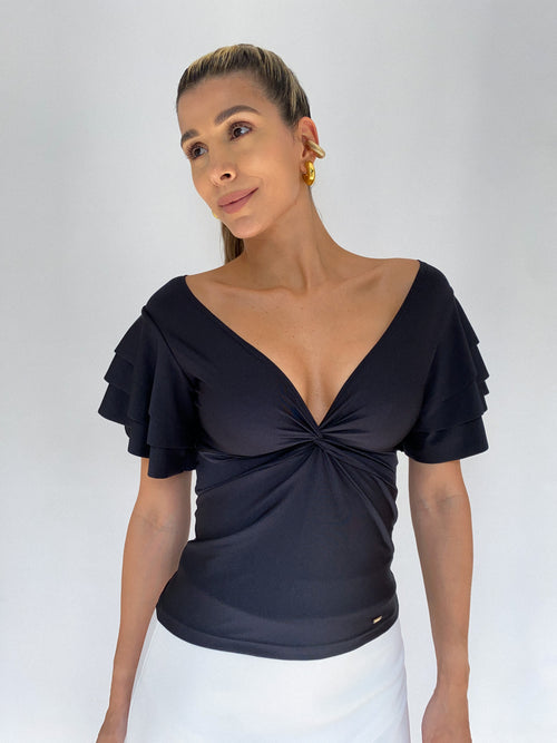 Blusa Manga Corta Boleros Nudo Centro